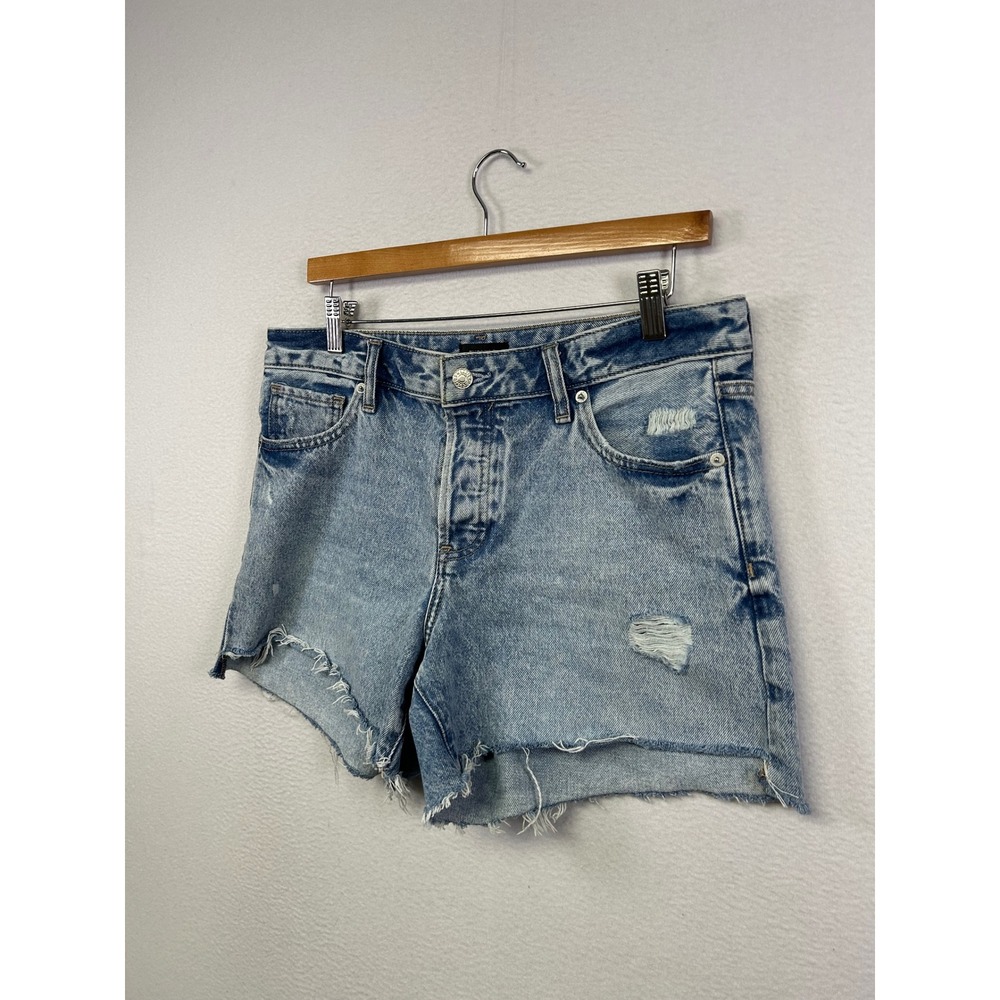 Y2K Grunge Express Women 8 Blue Boyfriend Midi Mid Rise Distressed Denim Shorts - Picture 10 of 11